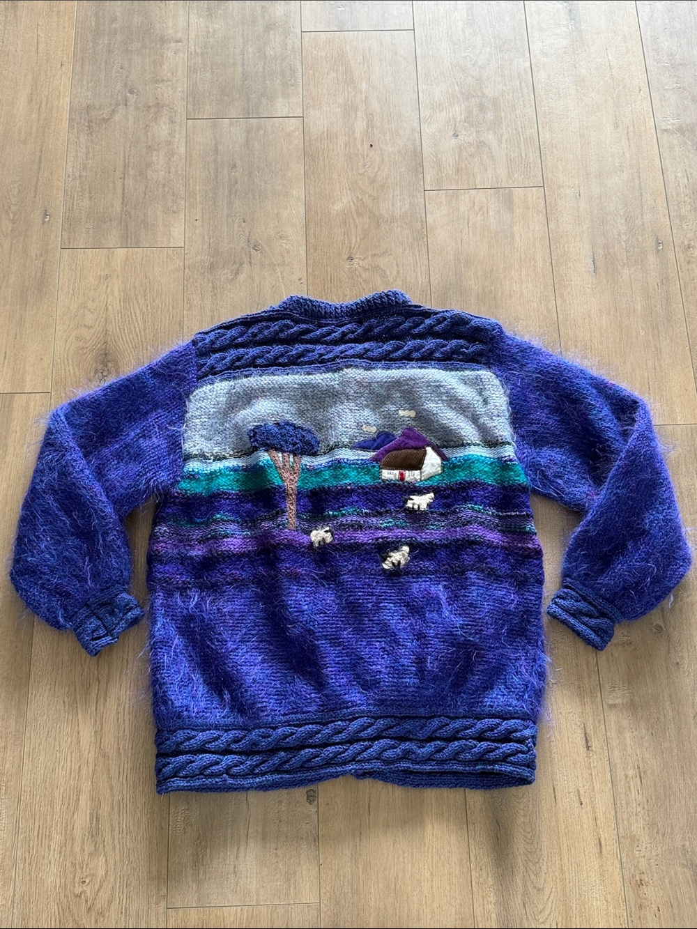 VTG Rosemarie B Hand Knit Irish Landscape Mohair Wool Cardigan Size XL - Picture 6 of 13